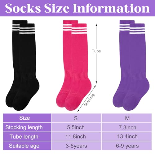 Kids Soccer Socks - Black, Pink & Purple - 3 Pairs (3-6 Years)