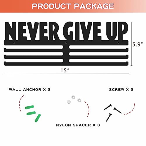 Medal Display Hanger - Never Give Up Wall-Mounted Hook Rack