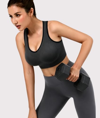 Double Couple 3X-Large Sports Bras for Women High Impact Racerback Support Black Grey