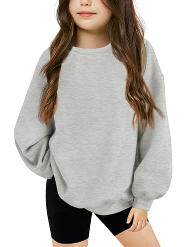 Haloumoning Girls Oversized Crewneck Sweatshirt 11-12 Grey fleece pullover