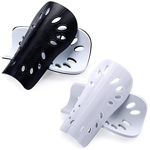Lightweight Soccer Shin Guards - 2 Pair Calf Protection Sleeves - Black & White