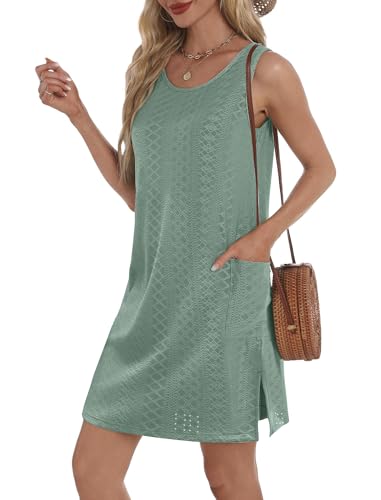 BKRIVE Sleeveless Summer Dress with Pockets - Bright Green, Medium