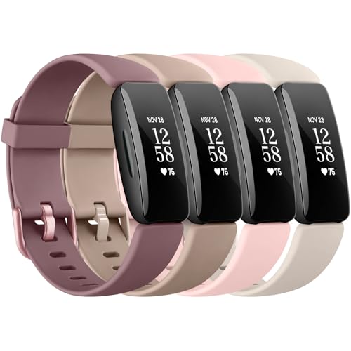 Fitbit Inspire 2 Bands - Adjustable Sport Wristbands - Starlight/Smoke Violet/Milk Tea/Light Pink - 4 Pack