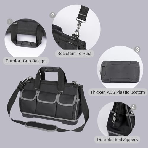 Heavy-Duty Tool Bag with 16 Pockets, 16-Inch Waterproof Tool Organizer with Reinforced Base, Adjustable Shoulder Strap, Ideal for Electricians, Carpenters, DIY Projects, Father's Day Birthday Gift