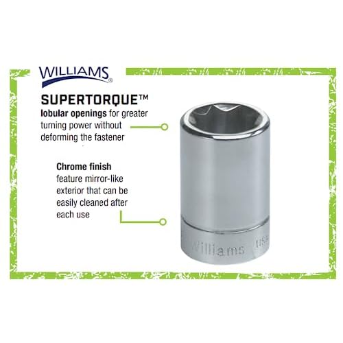 Williams JHWBD-816 SuperTorque 3/8-Inch Drive Shallow 8 Point 1/2-Inch Socket with Lobular Openings, Chrome Finish