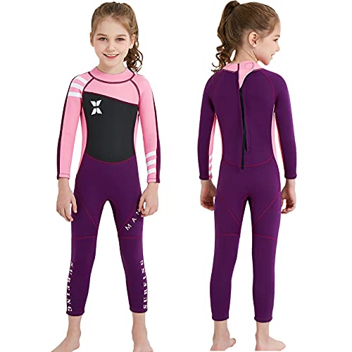 NATYFLY Pink Kids Wetsuit 2.5mm Neoprene Full Suit for Girls & Boys
