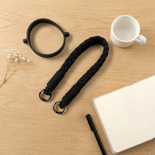 Water Bottle Handle Strap with Silicone Ring - Black Braided