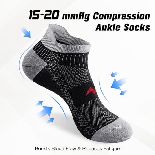 Ankle Compression Socks - 6 Pairs, Low Cut, Large / Black