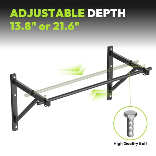 52” Wall Mounted Pull Up Bar - 500 lb Capacity, Adjustable Depth