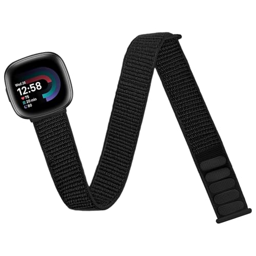Elastic Nylon Sport Arm/Ankle Band - Dark Black for Fitbit Versa & Sense