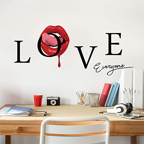 Sexy Red Lips Wall Decor, Love Everyone Quotes Wall Sticker Home Decals for Walls Home Decorations Wall Decals for Living Room Bedroom Removable Mural