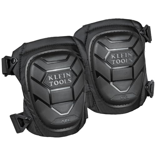 Klein Tools 60895 Knee Pads for Men and Women, Heavy Duty Semi-Round Stabilizer Gel Knee Pads with Adjustable Elastic Straps, for Construction, Flooring, Gardening, Black