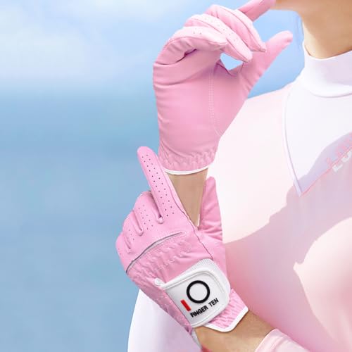 Pink Women's Golf Glove Left Hand Medium FINGER TEN - Stylish & Breathable