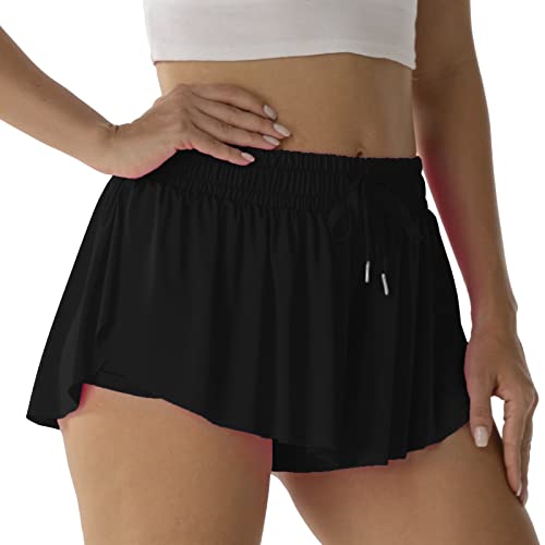 X-Large Carbon Black Flowy Athletic Shorts for Women & Girls Running Tennis