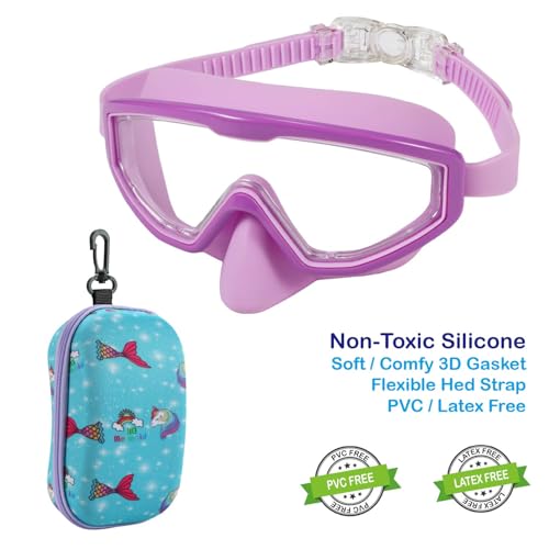 Kids Swim Goggles 6-14 with No Tangle Strap, Pink & Purple 2-Pack, UV Protection