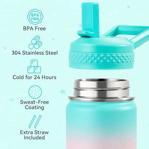 Fijinhom 12 oz Kids Insulated Water Bottle with Straw - BPA-Free 304 Stainless Steel