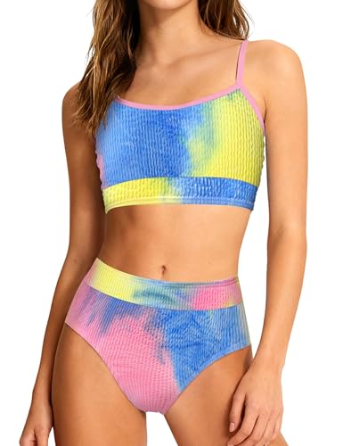 Girls High Waist Two-Piece Bikini Set - Adjustable Scoop Neck