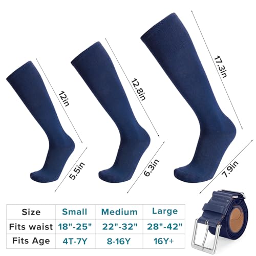 Youth Baseball Socks and Belt Combo - Medium Navy Sports Set for Boys & Girls