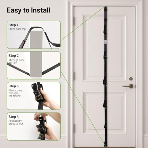 Slim Panda Door Anchor Strap for Resistance Bands - Includes Mesh Bag, No Drill, Multi-Point D-Rings, Variation: Strap Only Ratchet Mesh Bag
