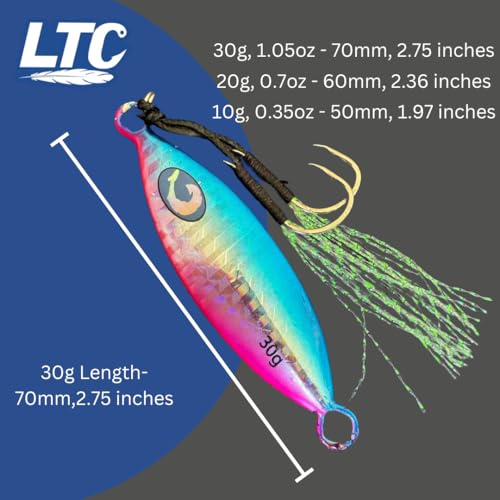 Micro Slow Pitch Jig - Pink Blue Flash, 30g Teardrop Lure for Fresh & Saltwater Fishing