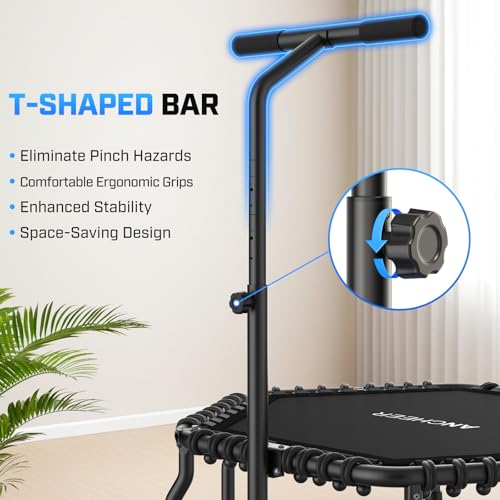 50'' Hexagonal Mini Trampoline with T-Bar Handle - Black
