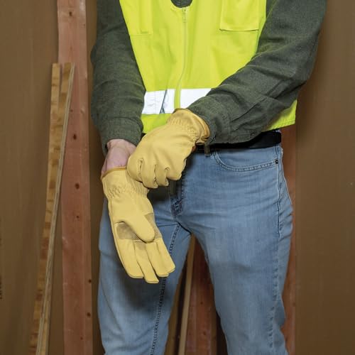 Klein Tools 60602 Work Gloves, Premium Cowhide Leather Gloves, Abrasion-Resistant Split Leather Palm Patch, Small