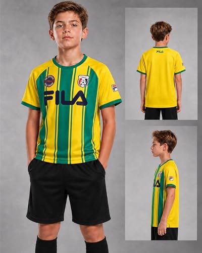 Boys Soccer Jersey Shirt - Athletic Mesh Tee, Size 18-20, Yellow Brazil