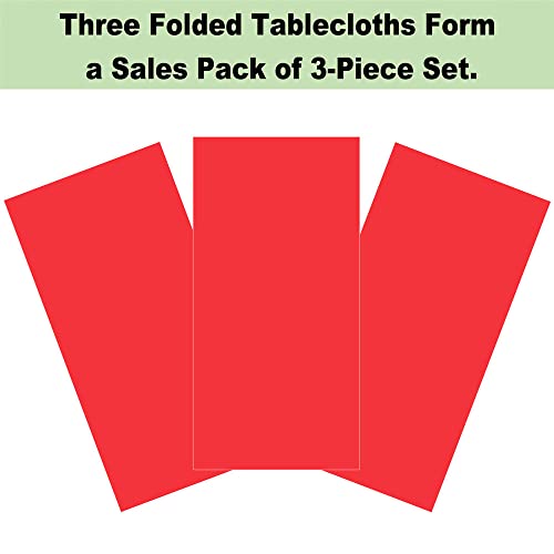 Disposable Plastic Tablecloths 54x108 Inch - 3 Pack Red Table Covers