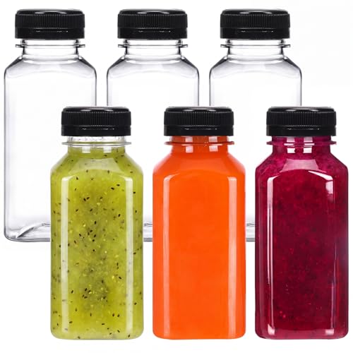 8oz Plastic Bottles for Juicing, 6pcs Drink with Caps