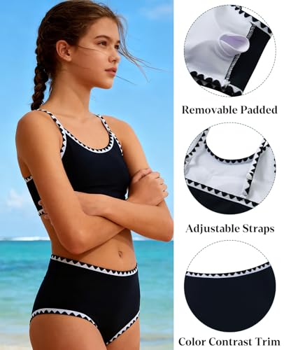 Girls Adjustable Straps Bikini Set - 2 Piece Swimwear Black, Size 11-12 Years
