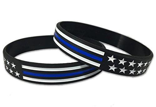 Thin Blue Line American Flag Bracelet - 8" Standard 2 Pack
