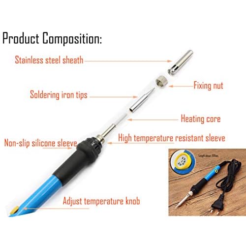LBY Electric Soldering Iron Kit, (60W,110V) Adjustable Temperature Welding Tool, with 5pcs Soldering Tips, Soldering Iron Kit, Stainless Steel, Copper, (Blue)