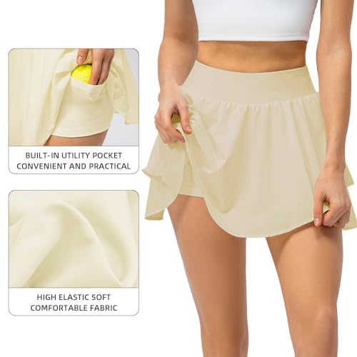 Pleated Tennis Skirt with Shorts & Pockets - Light Cream, Small