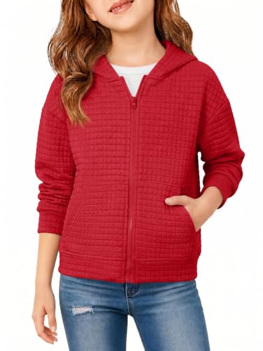 Haloumoning Girls Quilted Zip Up Hoodie Red 9-10 Years