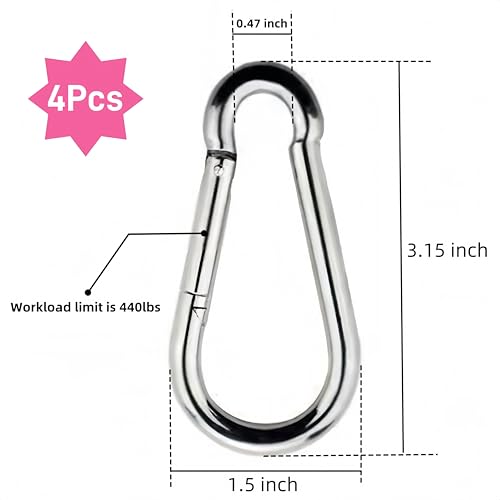 Heavy Duty Carabiner Clips - 4 Pack 3.15 Inch Galvanized Hooks