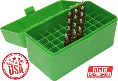 50-Round Rifle Ammo Box - Scuff-Resistant Polypropylene - Green