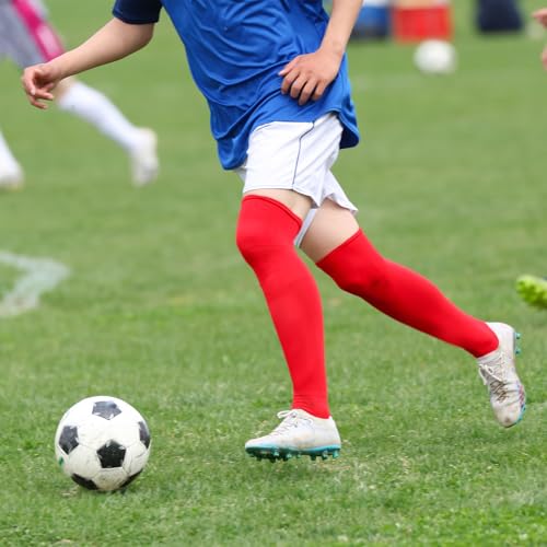 Over the Knee Baseball Socks - Extra Long Soccer Sock for Boys - Red, Medium