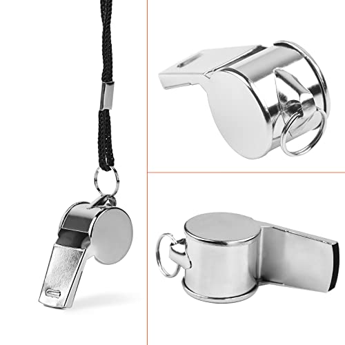 24 Pack Professional Stainless Steel Whistles with Lanyards - Loud & Durable