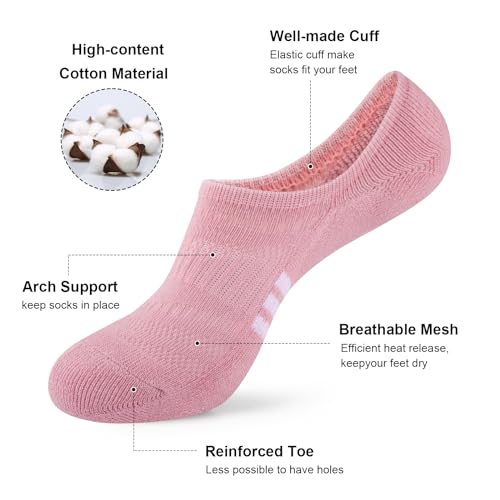 No Show Socks for Women - Athletic Cushioned Cotton, 6 Pairs - Multicolor