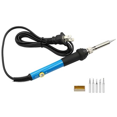 LBY Electric Soldering Iron Kit, (60W,110V) Adjustable Temperature Welding Tool, with 5pcs Soldering Tips, Soldering Iron Kit, Stainless Steel, Copper, (Blue)