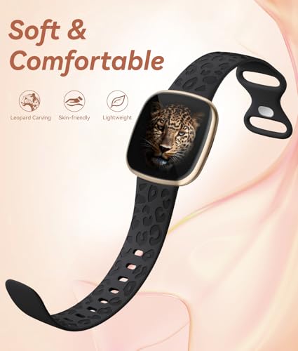 Leopard Engraved Silicone Watch Band for Fitbit Versa 4 - Black