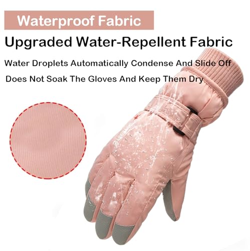 Kids Winter Snow Ski Gloves - Warm Outdoor Sports Gloves Pink 5-10Y