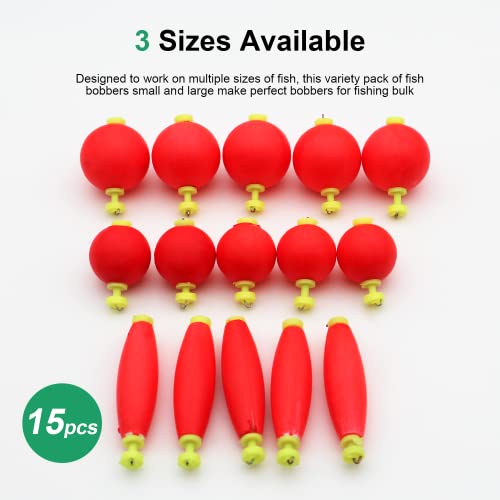 15 Pcs Fishing Bobbers Slip Floats Set - Small & Large Unweighted