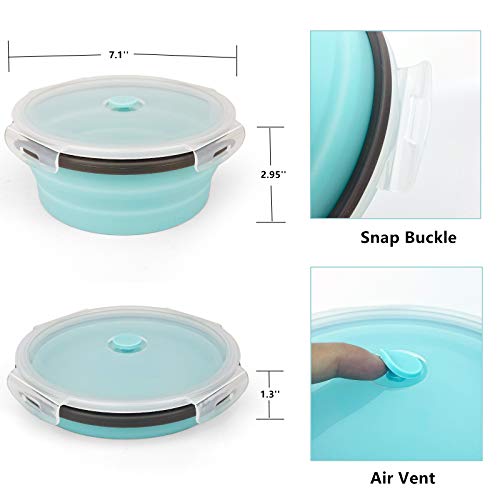 CCyanzi Blue 1200ml Collapsible Camping Bowl with Lid + Foldable Stainless Steel Fork & Spoon