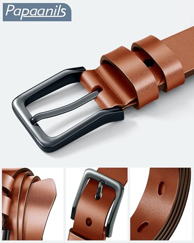 Men's Genuine Leather Dress Belt - Casual 1.5" Width, Brown - 2pcs, Size 37-40"