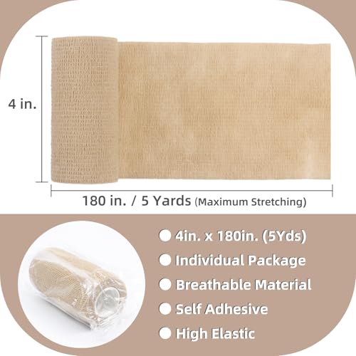 Self Adhesive Bandage Wrap - Skin Color, 4 Inch x 5 Yards, 3 Pack