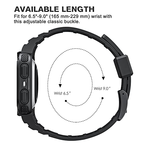 FINTIE Black Rugged Watch Band with Case Compatible with Fitbit Versa & Sense Series