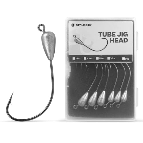 Tube Jig Heads for Bass Fishing - 3/16oz 3/0 Hooks, 15 Pack