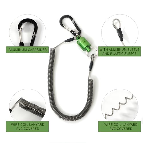Magnetic Fly Fishing Net Release with Coiled Lanyard - Green