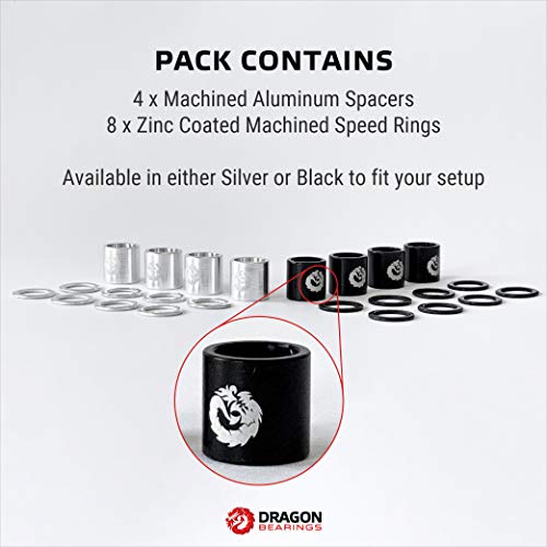 Precision Skateboard Bearing Spacers and Speed Rings Set - Black